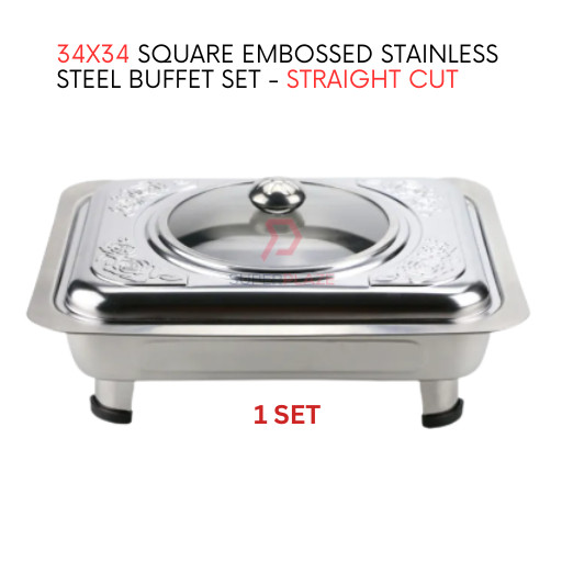 1 Set 34x34 Square Embossed Stainless Steel Buffet Set Catering Serving Tray Food Pan Warmer