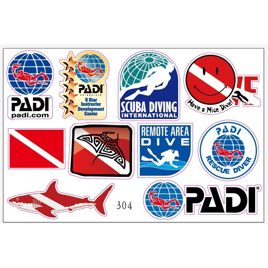 A4 Version padi Shallow Water Sticker Diver DIVE Snorkeling Equipment Cylinder Fins Sports Lovers Sticker 304 Car Supplies Decoration