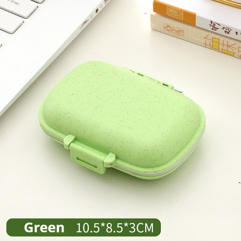 READY STOCK!!! 8-Slot for Travel Pill Box with Seal Ring Small Box for Tablets Wheat Straw Container