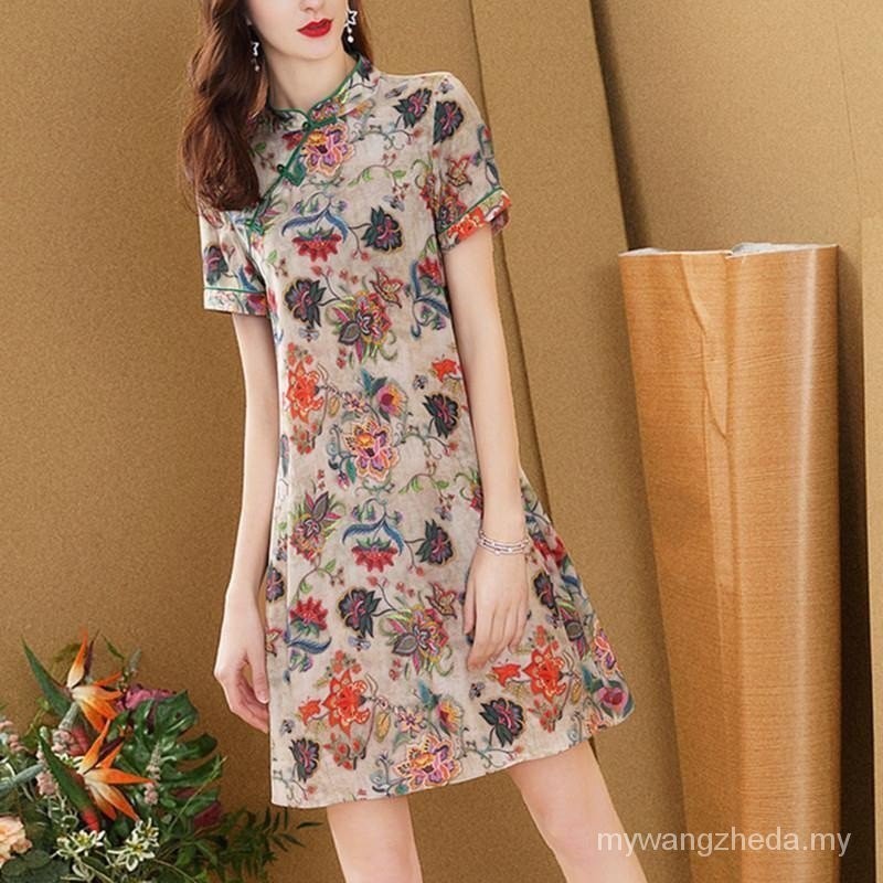 Cheongsam Women cheongsam dress dress New Year dress dress New Year dress cheongsam Improved dress 2024 New Year dress chinese dress New Year dress Large Size cheongsam cheongsam dress 2024 Summer New Style Imitation Silk dress Stand Collar chinese Style