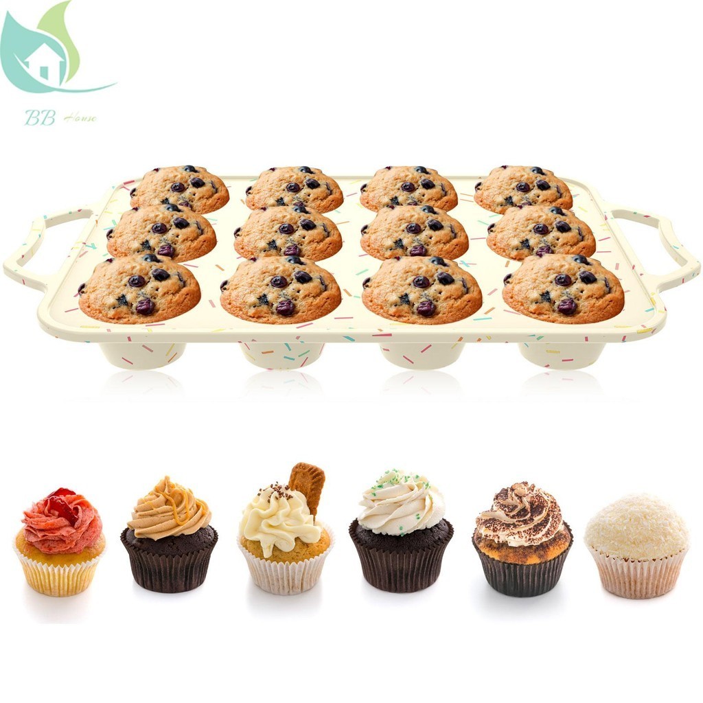 Silicone Muffin Pan 12-Cavity Mini Muffin Pan Easy Release Muffin Baking Mold Non-Stick Cupcake Pan with Reinforced Metal Frame Dishwasher Safe Muffin Baking Tray SHOPQJC8231