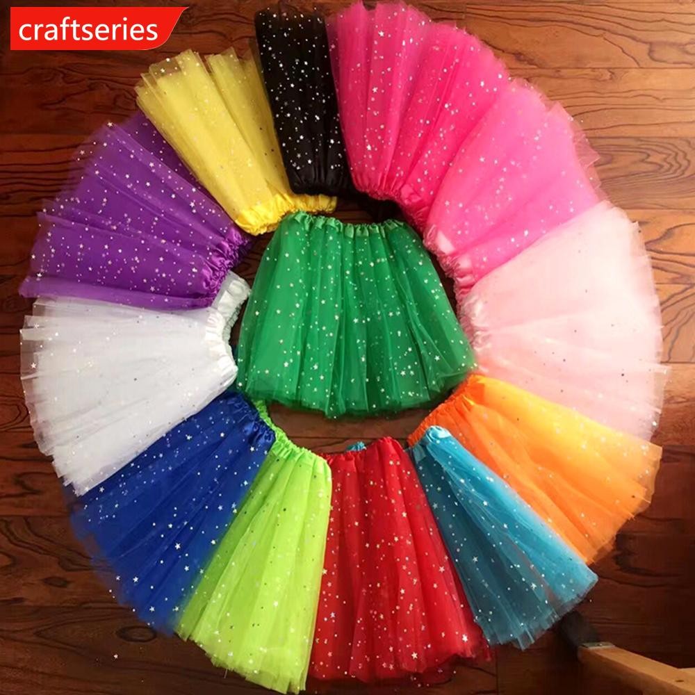 【CFE】  Baby Girl Dance Wear Kid Shining Tutu Pettiskirt Children Star Sequin 3 Layers Tulle Toddler Skirt for 3-8Y Girls