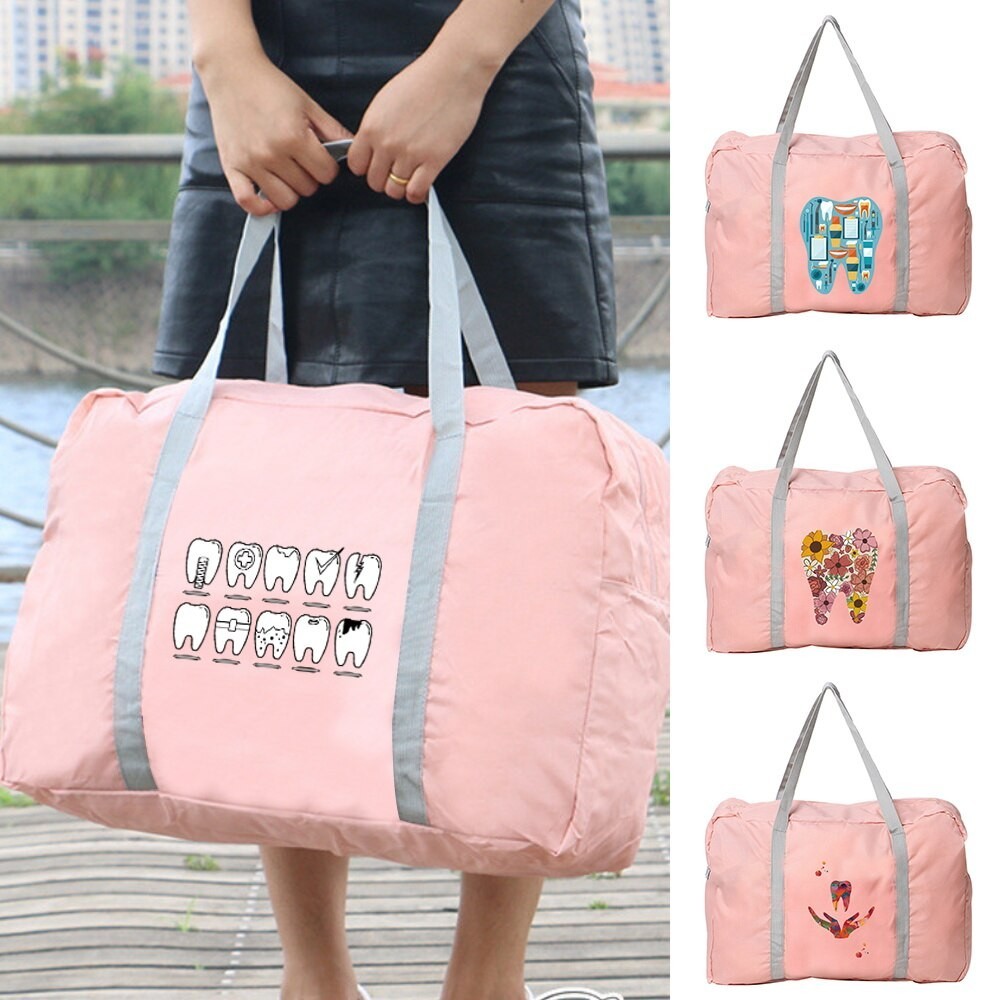 Handbag Women Outdoor Camping Travel Bag Luggage Storage Accessories Bags Teeth Print Foldable Zipper Large Capacity Org