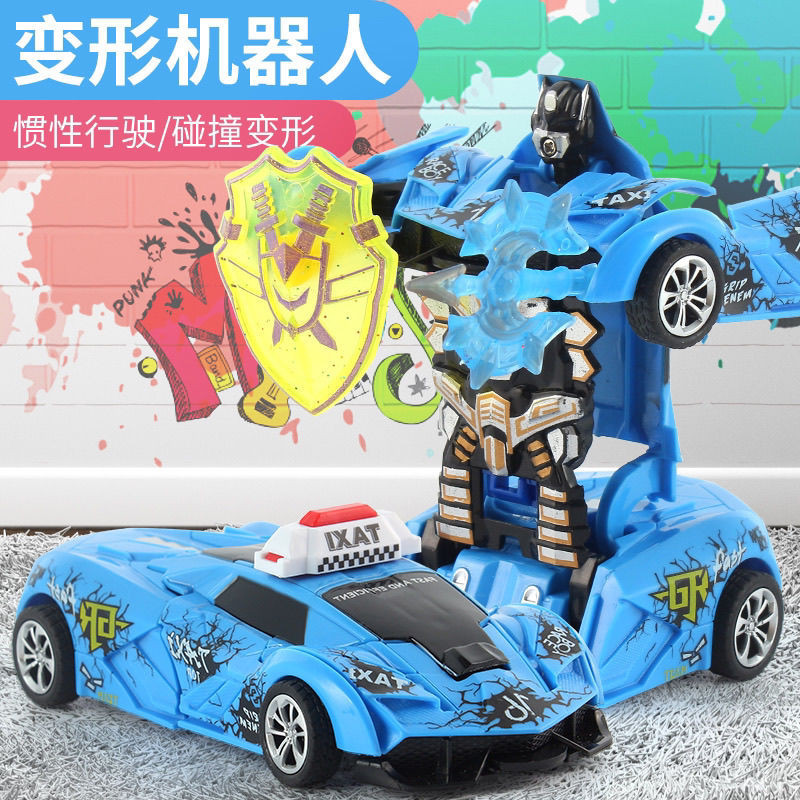 Children's toys collision toy car deformation graffiti taxi male inertia impact robot one-儿童玩具碰撞玩具车变形涂鸦出租车男惯性撞击机器人一键赛车6.15