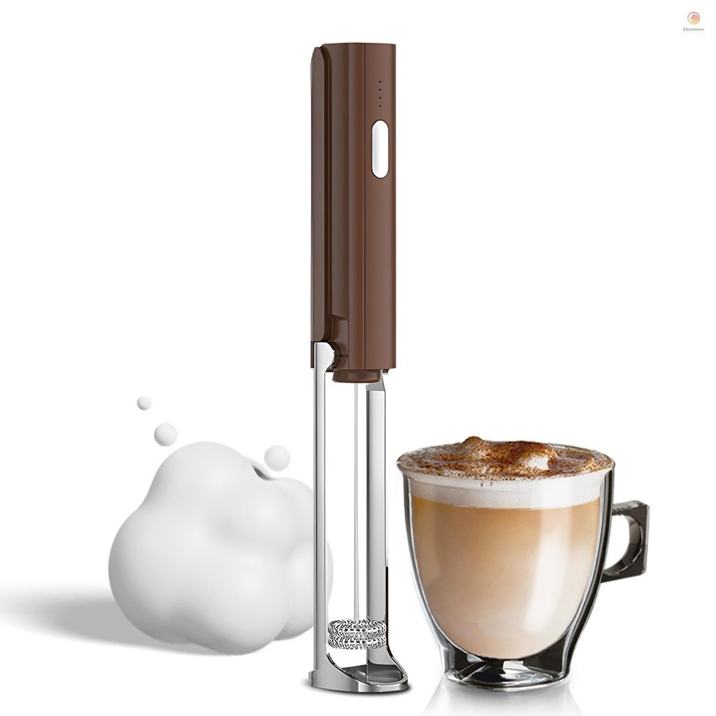 Electric Milk Frother Rechargeable Handheld Foam Maker for Coffee 3 Levels Adjustable Hangable Foldable Whisk Mixer for Nespresso Cream Egg White with Removable Stainless Double He