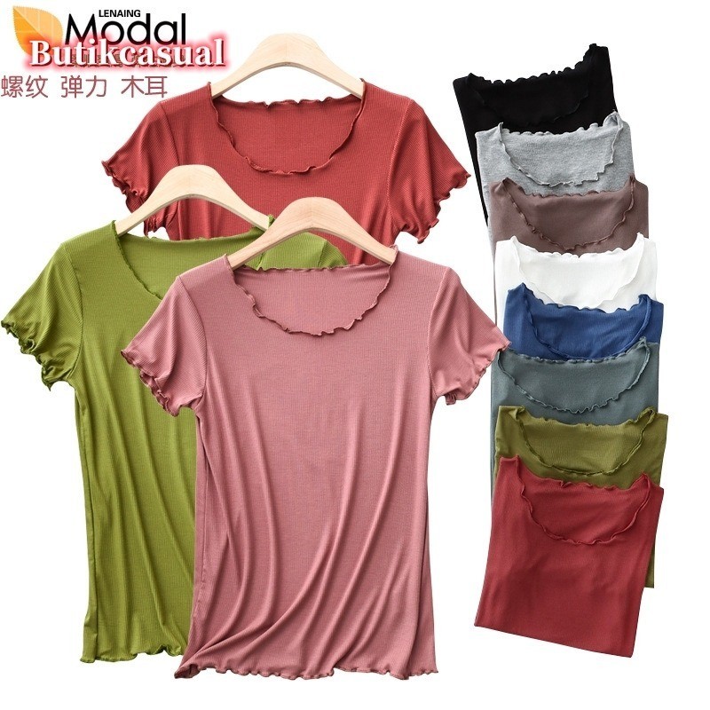 Women t shirt Fungus neck Modal blouse plain Basic t-shirt Casual Loose Tops Plain Top Baju 45-78KG
