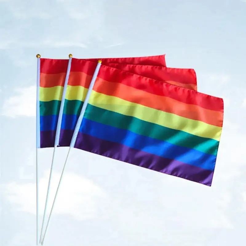 Rainbow Flag 10*15cm Hand Waving Gay Pride LGBT Parade Printed Polyester Flags Wholesale