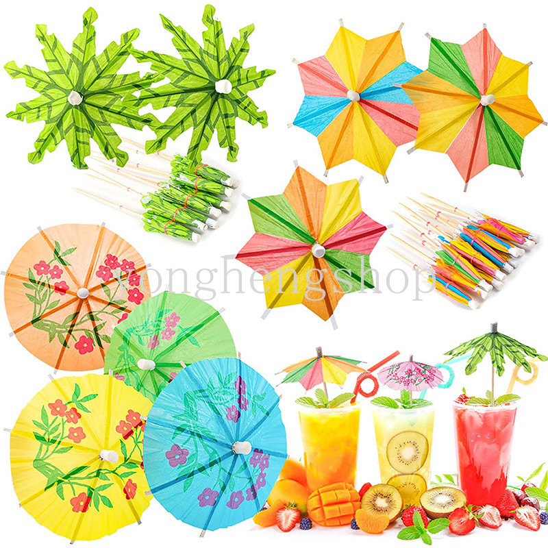 20pcs/set Tropical Palm Tree Paper Umbrella Cocktail Drink Picks Food Fruit Bamboo Toothpick Dessert Cake Stick Decor Hawaiian Birthday Party Wedding Supplies DIY Drinks Accessorie