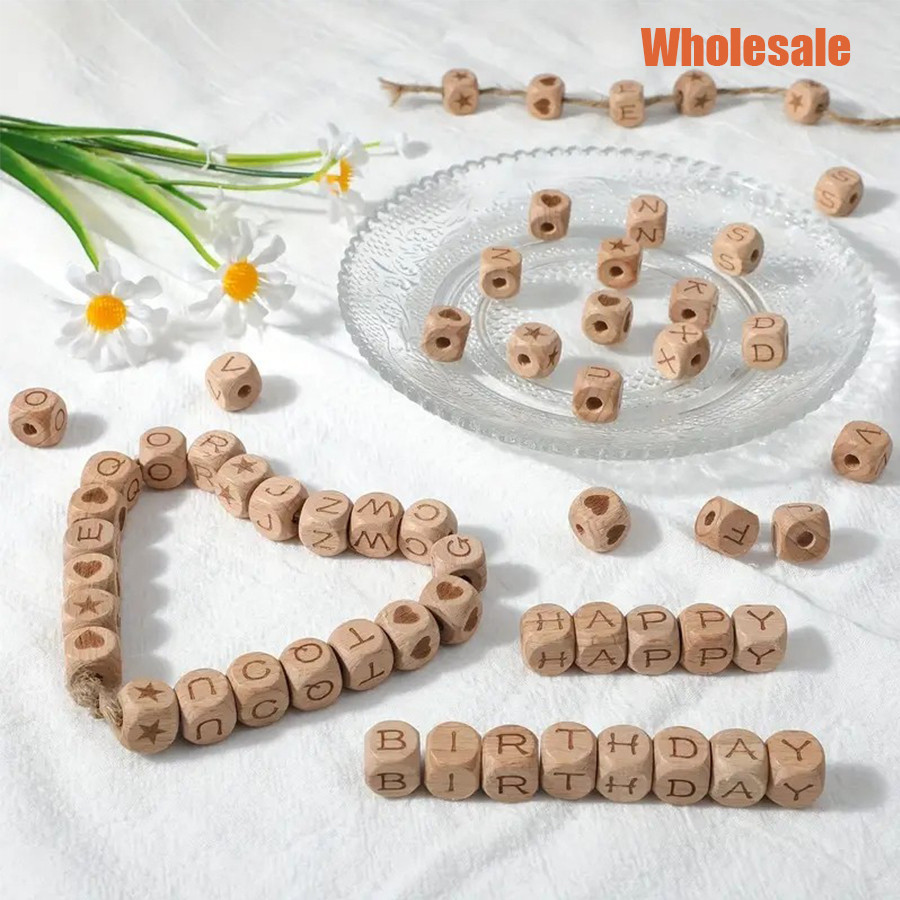 5pcs 12mm Letter Wooden Beads A-Z Letters Letter Cubes Wood Beads For Bracelets Necklaces Keychains DIY Jewelry Crafts