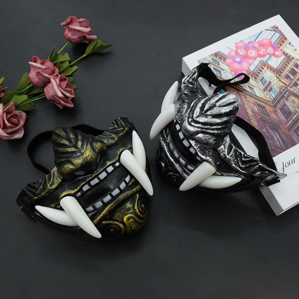 [New Arrival] Half Face Teeth Mask Horror Ghost Face Mask Halloween Cosplay Japanese Mask Halloween Masquerade Party Dress Up