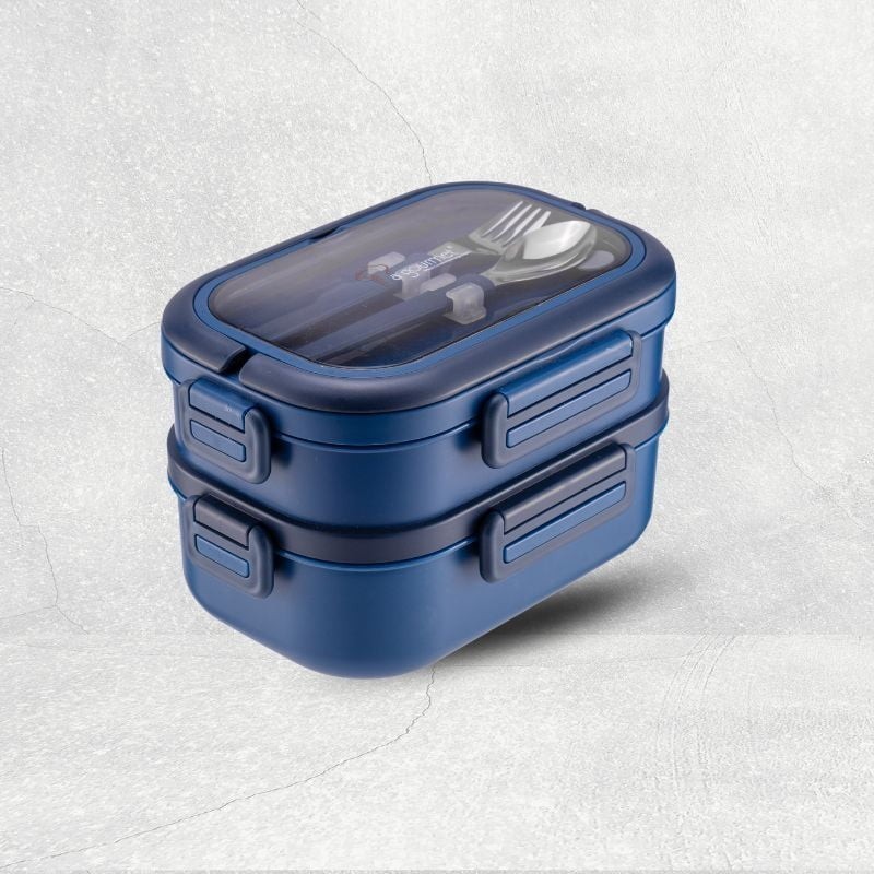 La gourmet PAC2GO 1650ml 2 Tier Tiffin Carrier with Cutlery - Blue