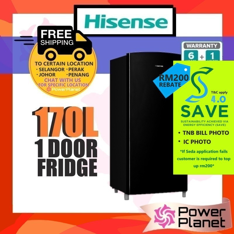 [SAVE4.0] [FREE SHIPPING] Hisense RR198 1 Door Fridge 170L RR198D4ABM1 (Single Door)