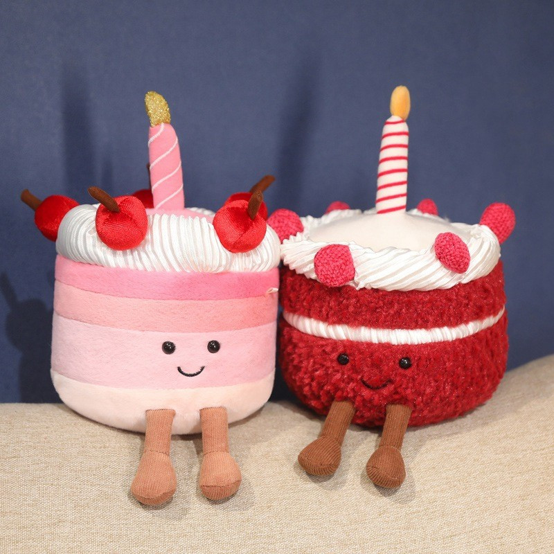 Pink Cake Plushies Cream Velvet Cake Stuffed Toy Cherry Cake Plush Toy Children's Birthday Gift