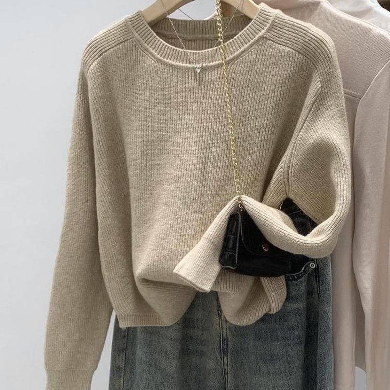 LYY Family Loose Fashion Winter New Style Short Sweater Long Sleeve Knit Top