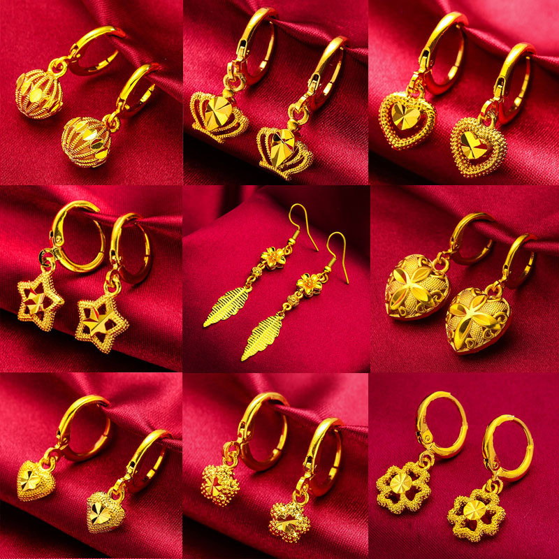 916 Dangle Earrings Gold-plated Love Crown Leaves Charm Elegant Women Drop Earrings Ear Studs Mother's Day Gift Subang Telinga Emas Korea Subang Wanita