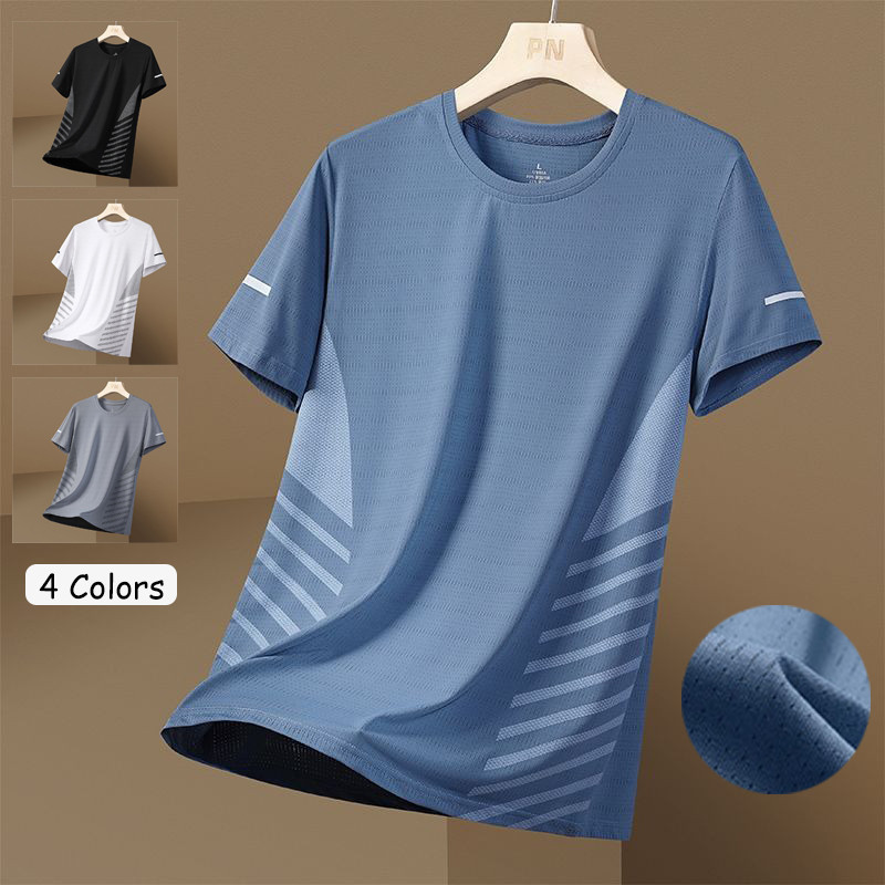 M-5XL Men's Ice Silk Microfiber T-Shirt Baju Jersey Lelaki Dry fit 运动衣 Solid Color Training/Sports Loose Summer Cool Short Sleeve Casual Dri-Fit Basic Tops for Men Plus Size