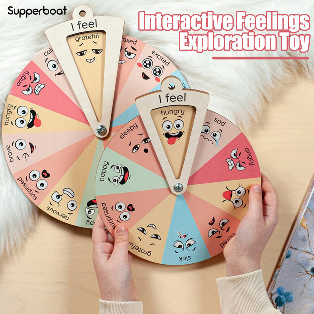 [SUPB] Kids Wooden Feelings Wheel Emotion Regulation Spinner Social Emotional Learning Toy Decoration Toddlers Boys Girls Gift