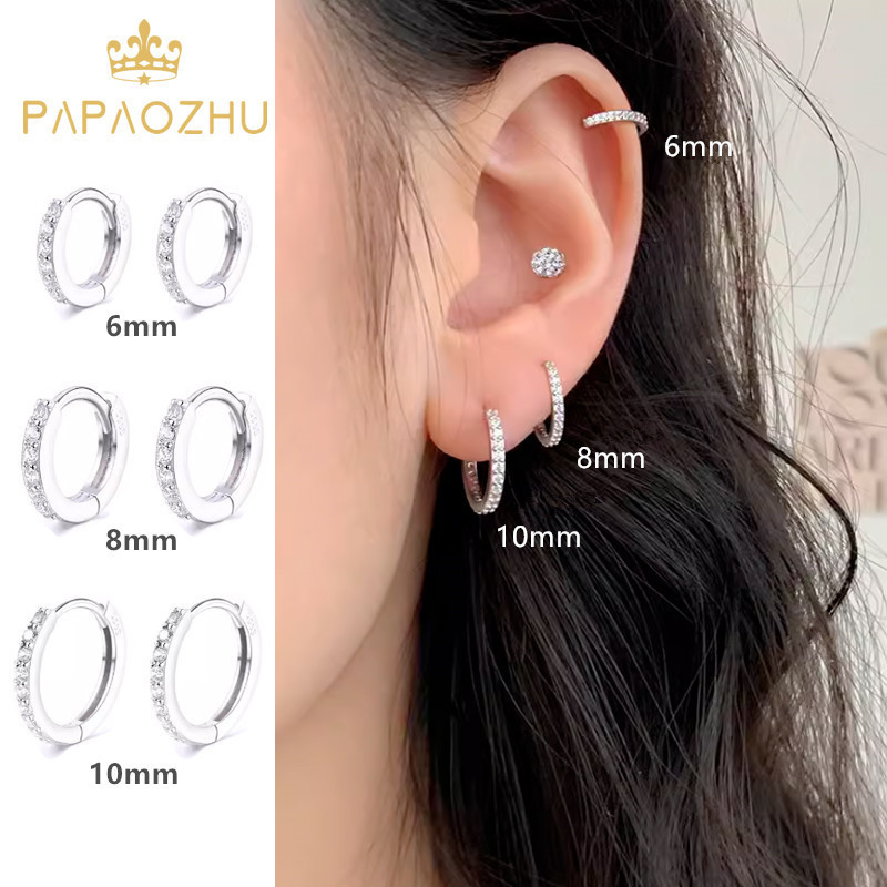 PAPAOZHU Minimalism S925 Silver Shining Crystal Pierced Hoop Earrings for Women Girls Elegant Ear Circle Jewelry Accessories