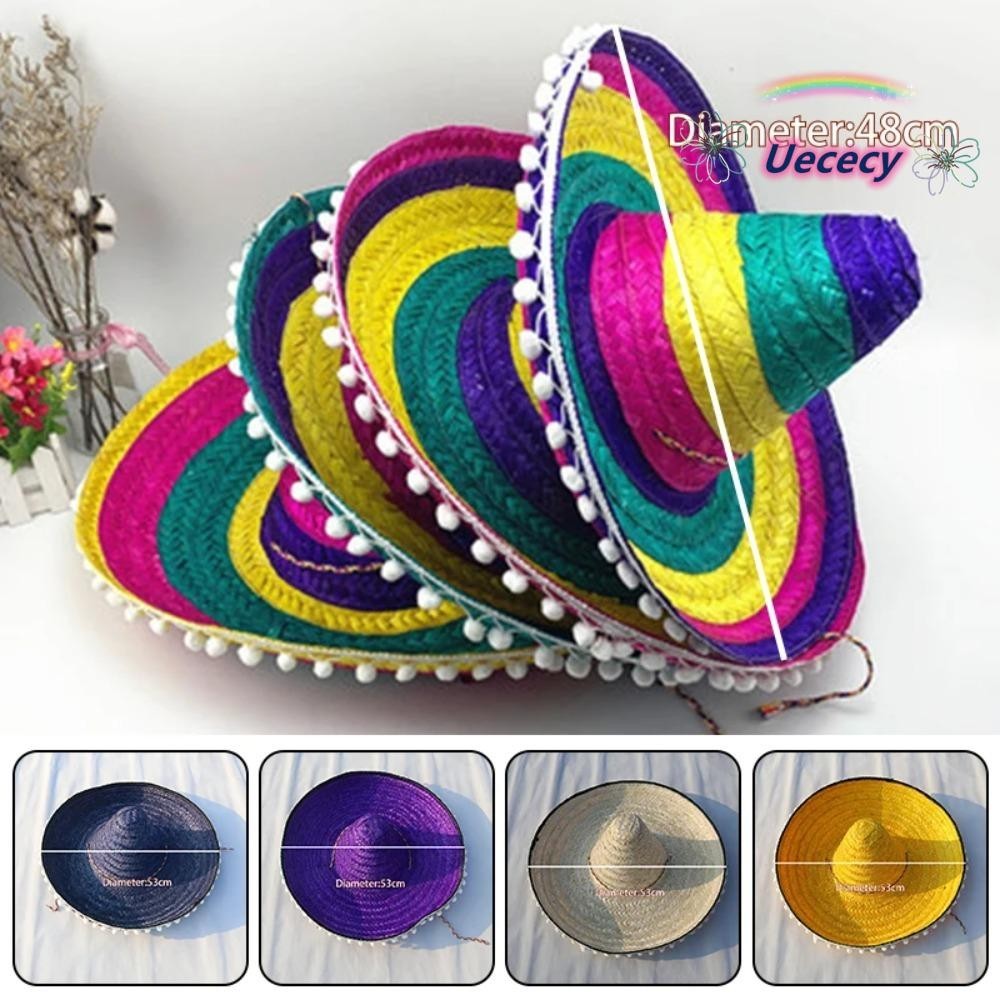 UECECY Mexican Party Hat, Colorful Wide Brim Sombrero Straw Hats, Summer Decor Party Halloween Sun Hat Men