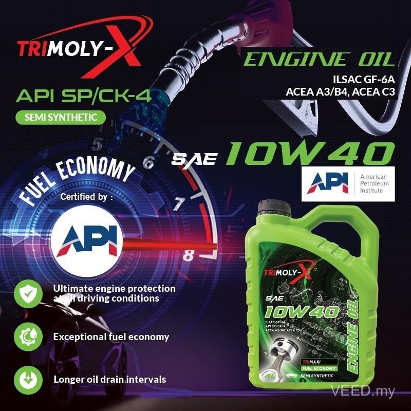 TRIMOLY-X TRIMOLYX 10W40 SEMI SYNTHETIC ENGINE OIL SP/CF 4L Car Minyak Hitam Minyak Enjin Kereta