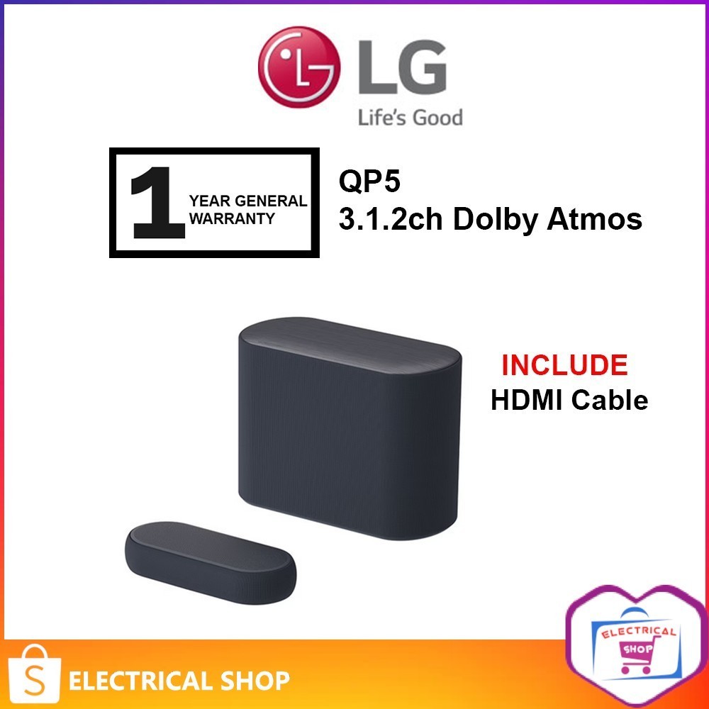 LG Eclair QP5 320W 3.1.2ch Dolby Atmos & DTS:X Compact Sound Bar with Vibration Dapening Subwoofer