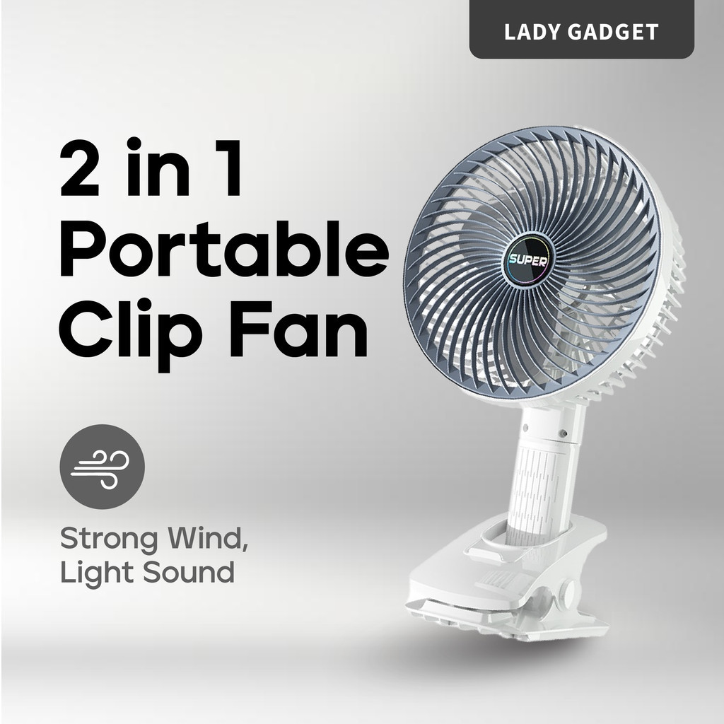 Kipas Mini Portable Fan Table Fan Desktop Fan Handheld fan Clip fan Hanging fan Rechargeable Strong Wind 350° adjustable