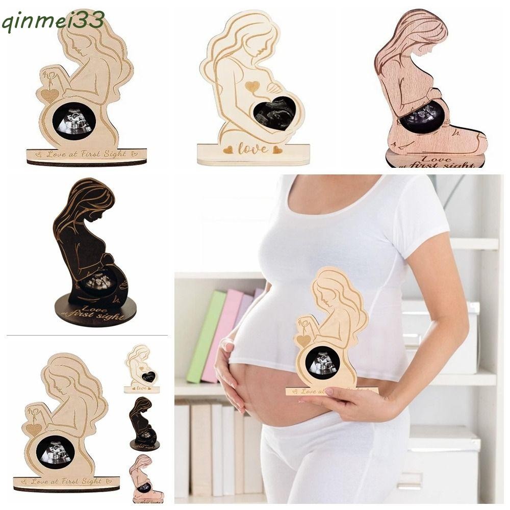 QINMEI Ultrasound Photo Frame, Handicraft DIY Baby Ultrasonic Stand Sign, Stand Sign Ornament Handmade Baby Ultrasound Wooden Pictures Frame Memory Gift