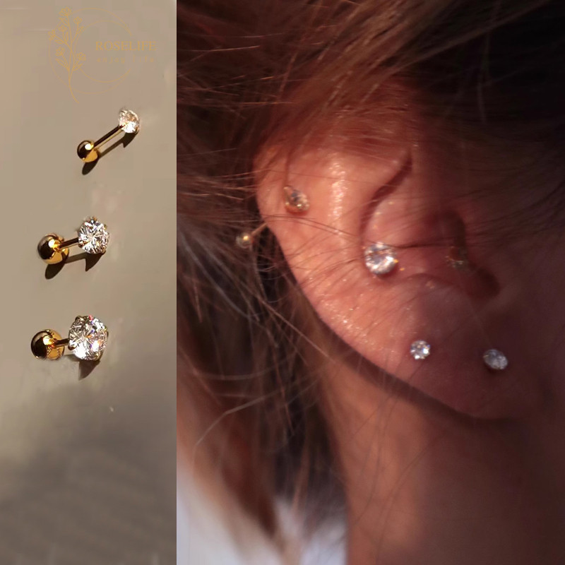 ROSELIFE 1PC Unisex Classic Gold Ball Crystal Pierced Screw Earring for Women Men Hypoallergenic Ear Studs Jewelry Accessories