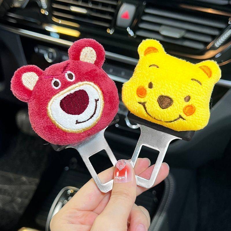 Strawberry Winnie the Pooh Car Safety Plug with Extension Bayonet Holder Cute Decorative Joint Slipper In-Car Head Lock Buckle Anti-Strang