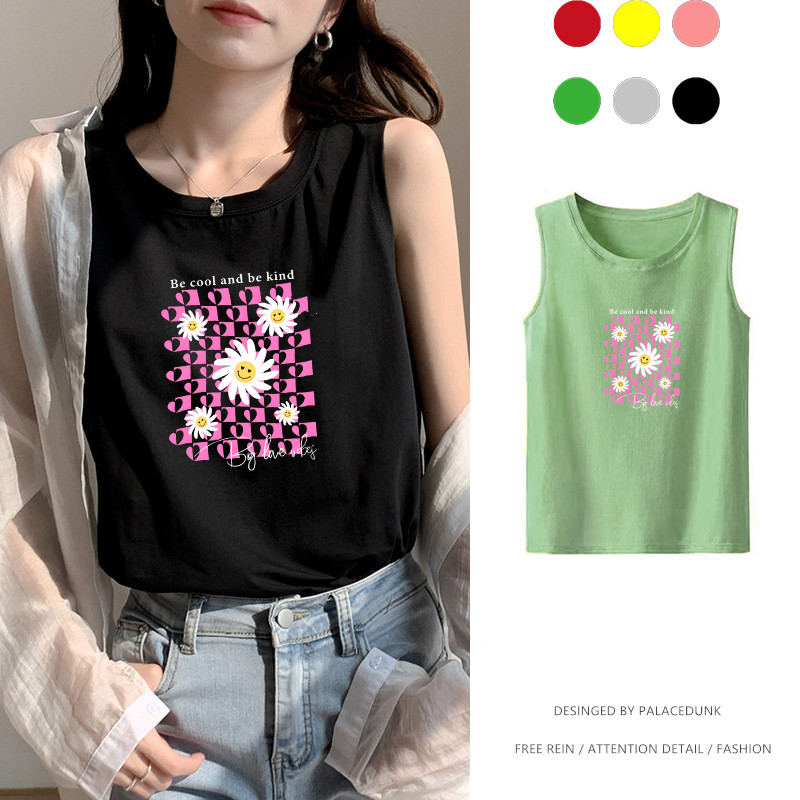 Be Cool and Kind Cotton tee women summer new sleeveless t-shirt loose printing casual students