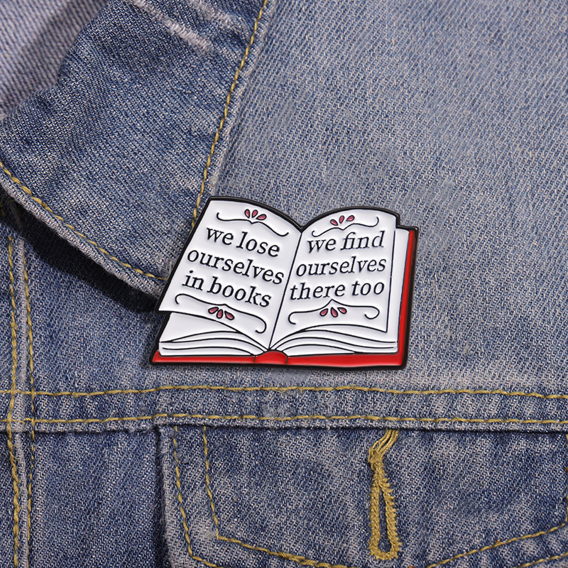 "We Are Lost in Books" Enamel Brooch Reading Lover Gift Fashion Clothing Accessories