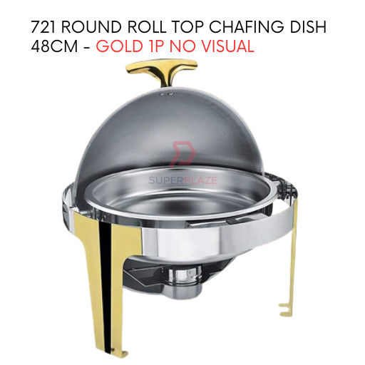 Gold 1P No Visual 48cm Stainless Steel Polished Round Roll Top Chafing Dish Buffet Set Catering Dishes Server