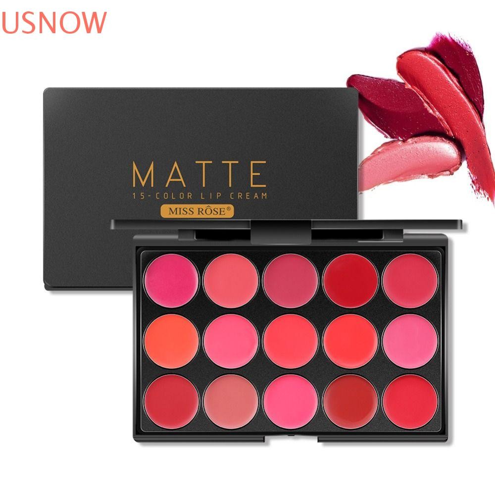 USNOW Matte Lipstick Palette with Mirror, Non-Sticky Cup Waterproof 15 Color Lip Gloss Palette, Lip Glaze Long Lasting Moisturizing Red Women Lipstick Lipmatte