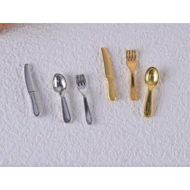 Simulation Mini Knife Fork Spoon Miniature Scene Doll House Decoration Alloy Small Knife Fork diy Handmade Jewelry Material