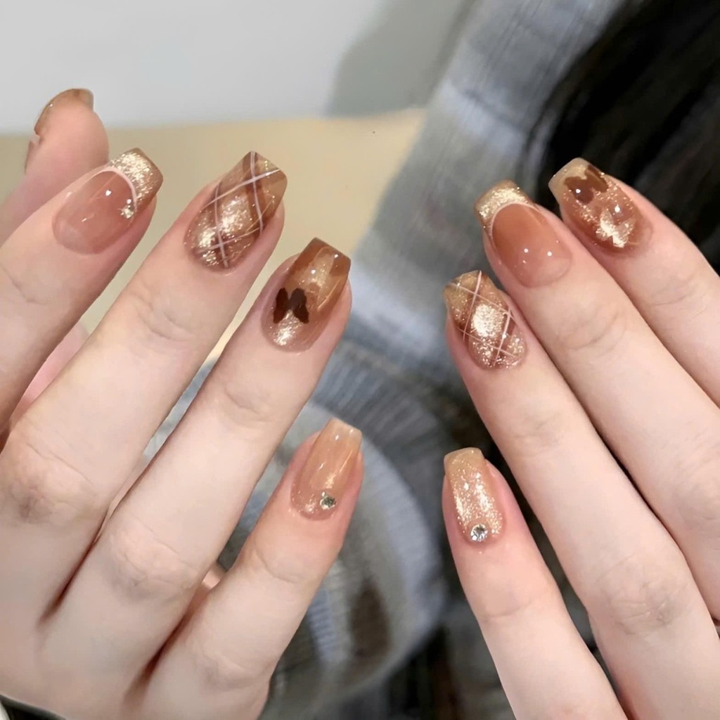 Vy____Shop Nail Box Code 268 Set of 24 Cat Eye Nails Code - 2.6.8 Fake Nails with Glue