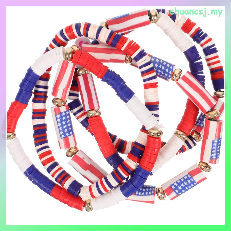 【in stock】 5 Pcs Polymer Clay Bracelet 4th of July Jewelry Fourth Bracelets Red Flag Party Bead Accessories for Women Stackable Miss