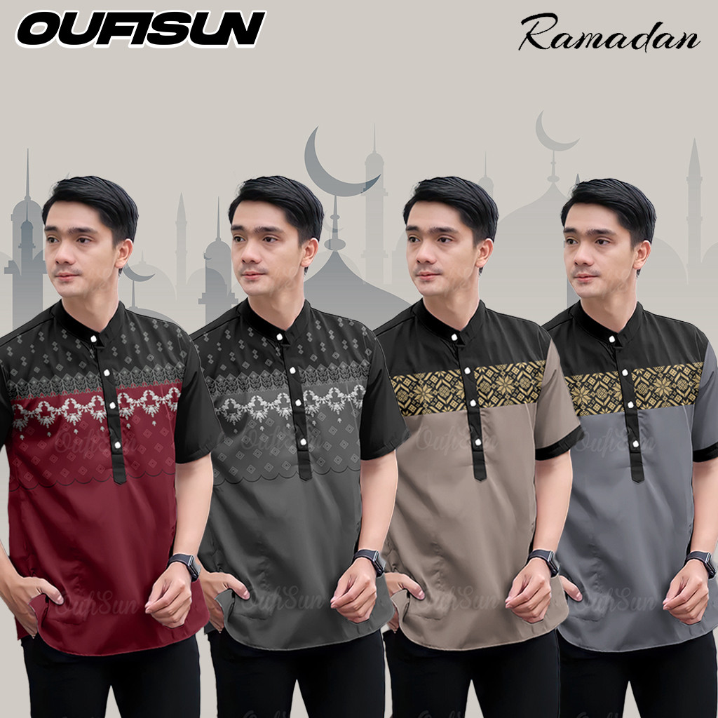 Baju Koko Malaysia Modern Koko Adult Men Batik Short Sleeve Shirt Lebaran Shirt Koko Gamis Kurta Muslim Quality Fabric Men's Tops