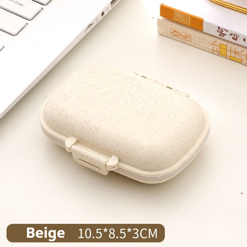READY STOCK!!! 8-Slot for Travel Pill Box with Seal Ring Small Box for Tablets Wheat Straw Container