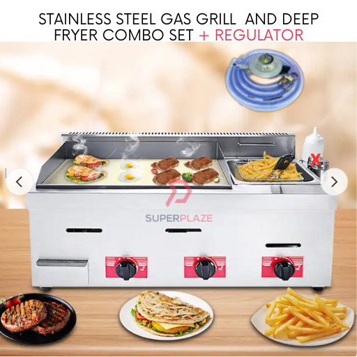 Stove Plus Regulator Commercial Gas Griddle Deep Fryer Combo Stove BBQ Grill Western Burger