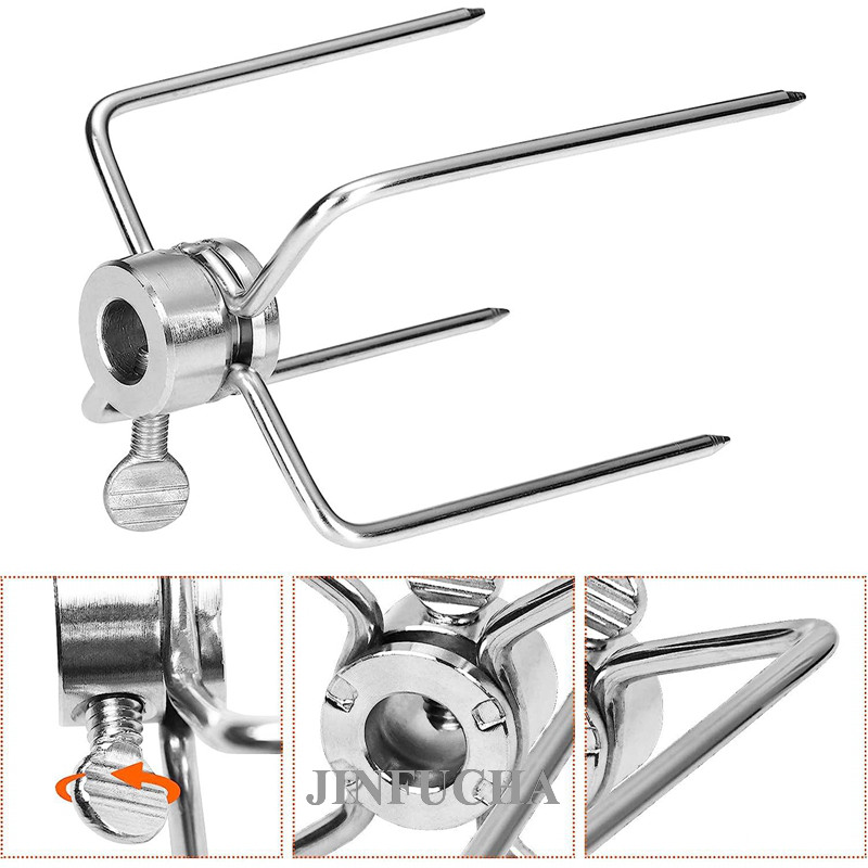 Jinfucha Rotary BBQ Forks Roast Spit Forks Chicken Grill Rotisserie Picnic Stainless Steel Barbecue Accessories Charcoal Meat Fork