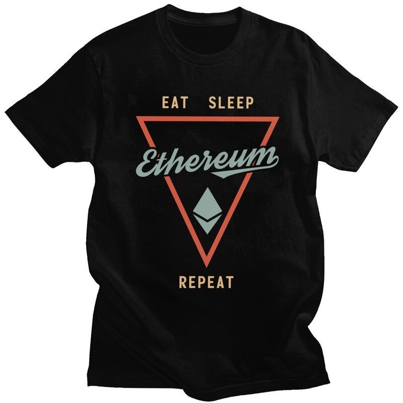 Eat Sleep Ethereum T Shirt Men Cotton Tshirt Graphic Tee Short Sleeved Blockchain Cryptocurrency Crypto T-shirt Clothing Merch