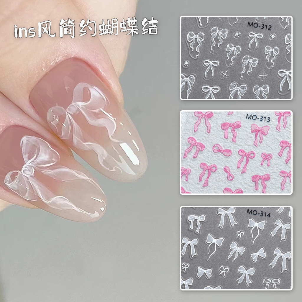 5D relief pink cute bow nail stickers, simple and sweet bow nail stickers, back glue nail stickers, children's handbags, phone cases, stickers, headphone cases, stickers, DIY stick