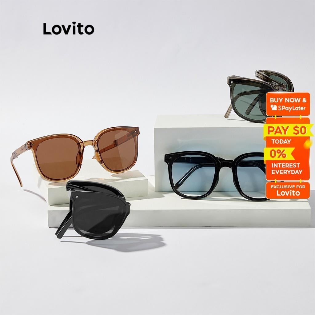 Lovito Casual Plain Unisex Vintage Oversized Sunglasses Square Sun Glasses UV Protection Flat Lens L50AD192 (Brown/Green/Blue/Black) Lovito Kacamata Hitam Polos Unisex Vintage Kacamata Hitam Besar Kacamata Matahari Persegi Perlindungan UV Lensa Datar