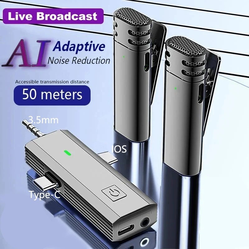 3 In 1 Wireless Lavalier Microphone Intelligent Lapel Microphone Noise-Reducing Mic For IOS Type-C 3.5mm Jack Smartphone Android SLR Camera Loudspeaker Speaker
