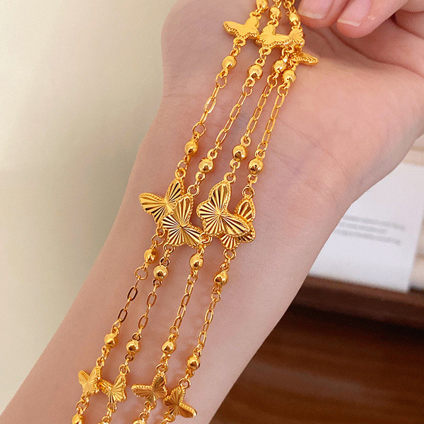 bracelet couple matching bracelet friendship bracelet couple bracelet bracelet for woman bracelet Gold Shop Same Style Real Gold Electroplating Strobe Laser Gold Butterfly Bracelet Chinese Style Gourd Bracelet Exquisite Half Bracelet Bracelet