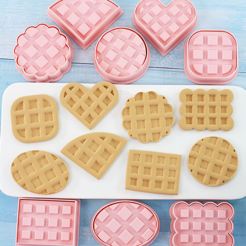 8pcs/Set Waffle Mold Cream Sandwich Cookies Cutter Fondant Stamp Embossing Cutter Steamed Bread Fruit Cutting Molddiy Baking Mold