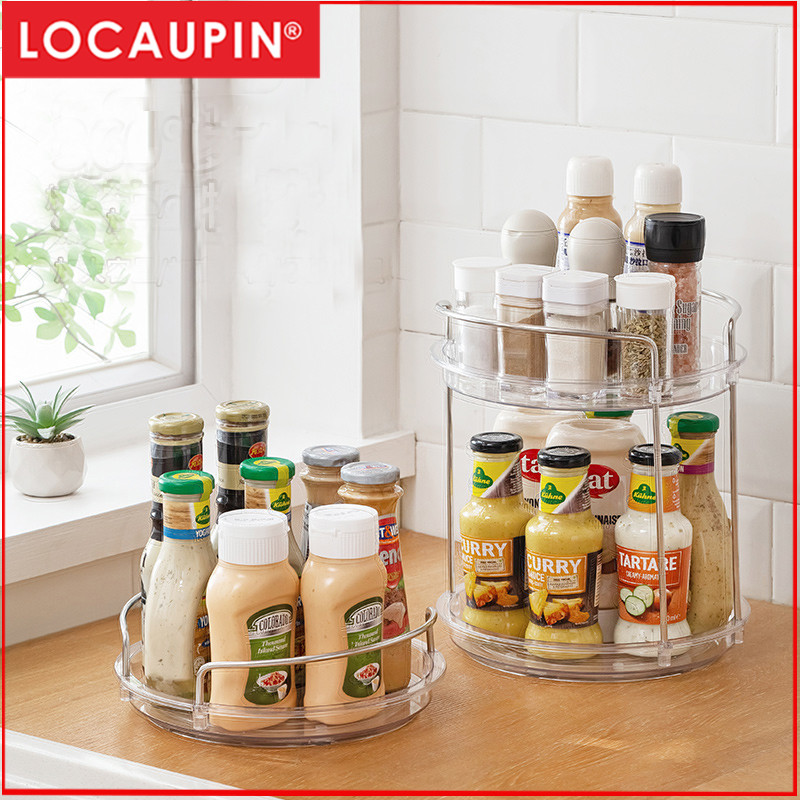 Locaupin 2 Tier Spinning Tray for Fruit,Cabinet,Pantry, Decorative Tiered Trays for Countertop,Organizer for Spices