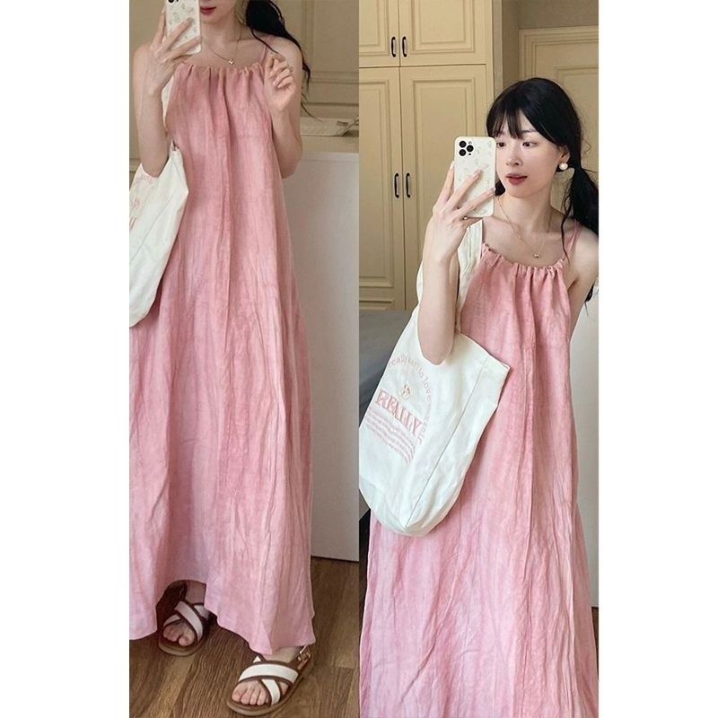 Skirt Beach Skirt Beachwear Women's Beach Dress Floral Skirt Women's Skirt Length Floral Skirt Long Skirt Ladies [Dress People Collection] Summer Dopamine Wear Pink Halter Vacation