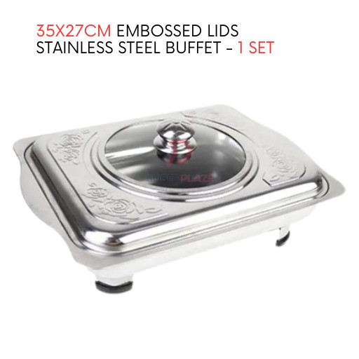 1 Set 35x27cm Curve Cut Embossed Lids Stainless Steel Buffet Set Catering Serving Tray Food Pan