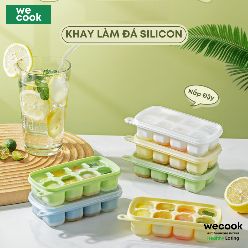 Wecook 8-Piece Smart Press Ice Tray with Lid, Pp Body, Soft Silicone Bottom, Easy to Ta…
